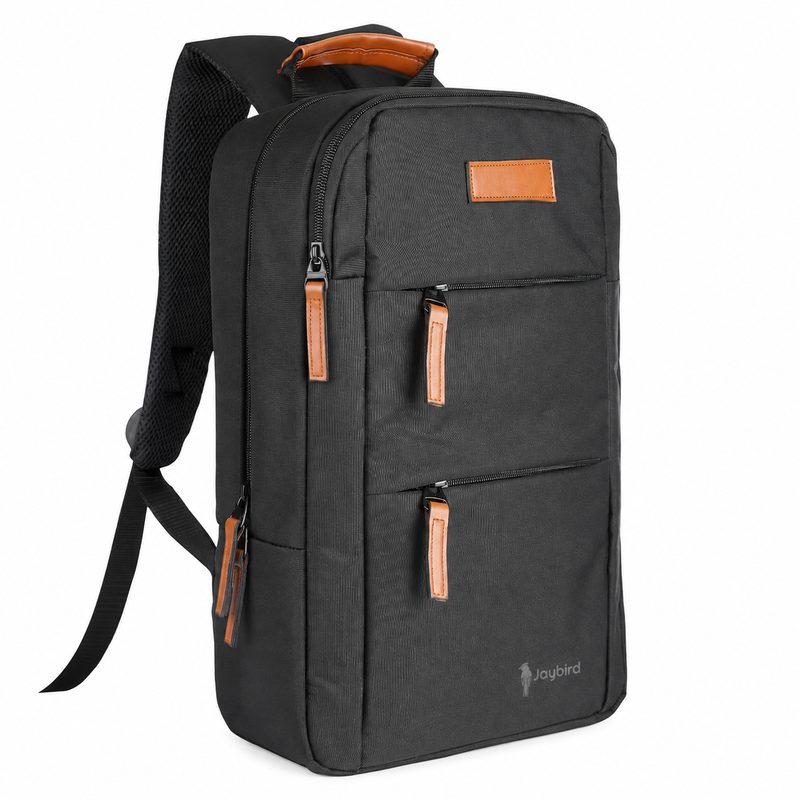 Black Urban Laptop Backpack with Leather-Look Details
