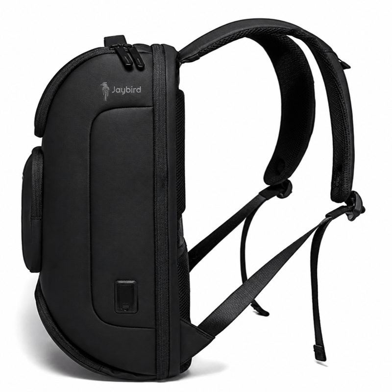 Black Ergonomic Slim Backpack with USB Port