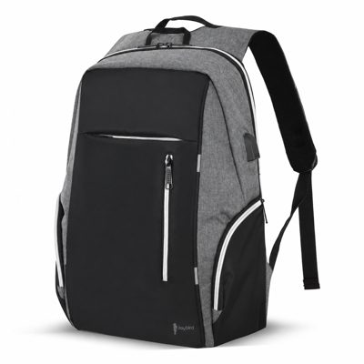 Siyah Gri USB Girişli Sporty Laptop Sırt Çantası — Logo Baskılı Promosyon