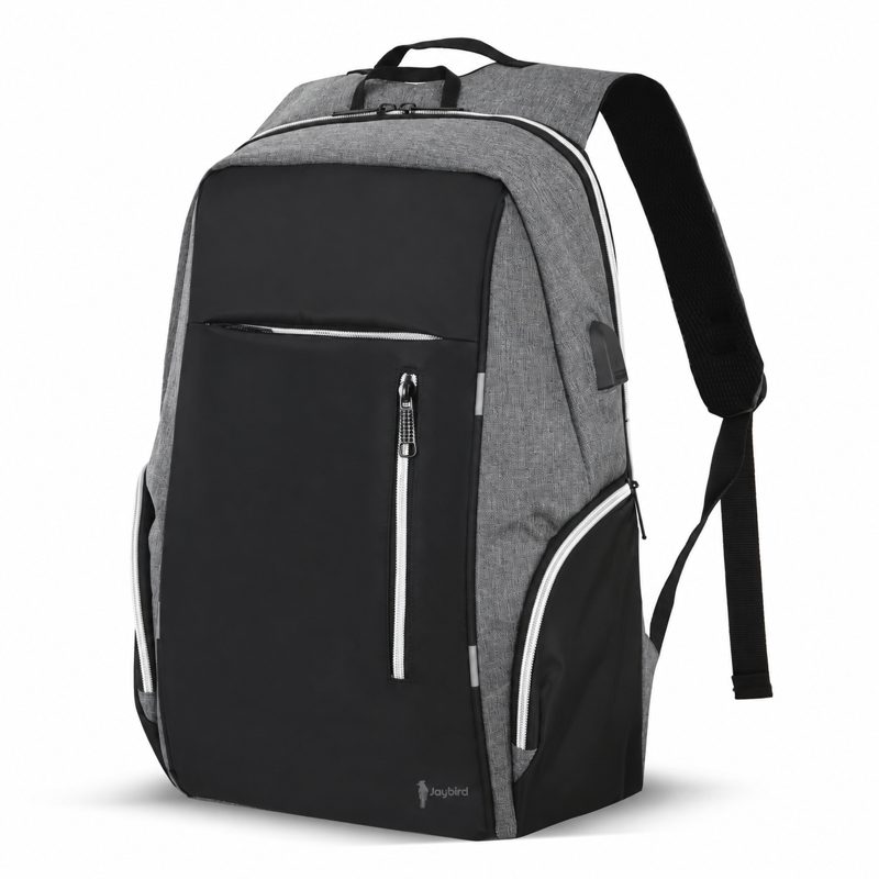 Black and Grey Sports Laptop Backpack with USB Port