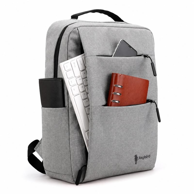 Black Red-Piped Laptop Backpack with Metal Plate
