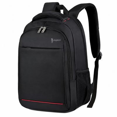 Siyah Kırmızı Detaylı Şişe Cepli Laptop Sırt Çantası — Logo Baskılı