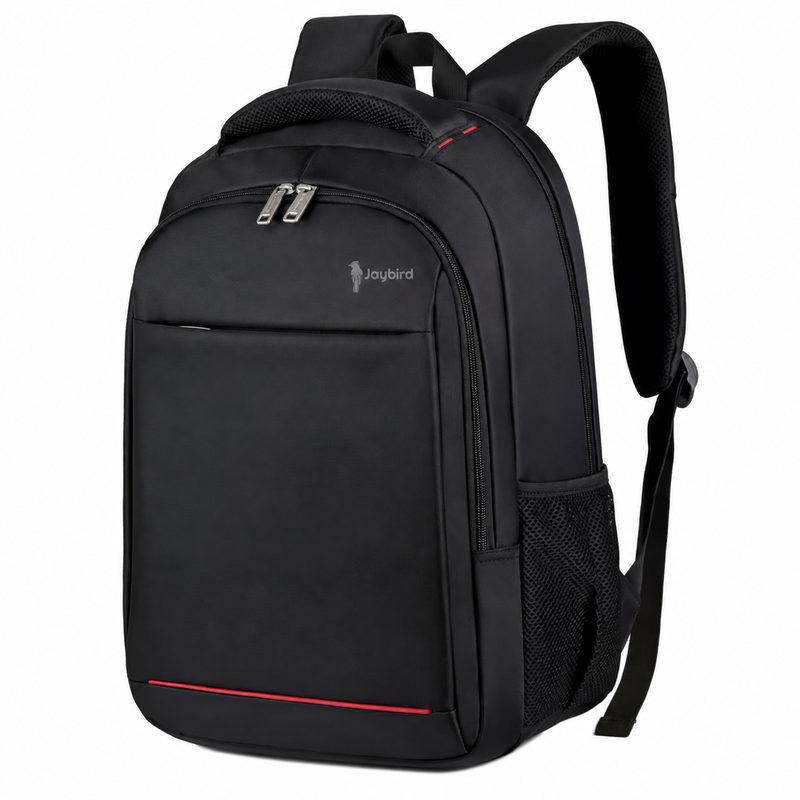 Black Laptop Backpack with Red Detail and Bottle Pocket