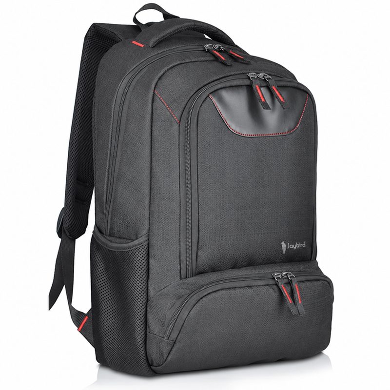 Black Sporty Laptop Backpack with Red Detail