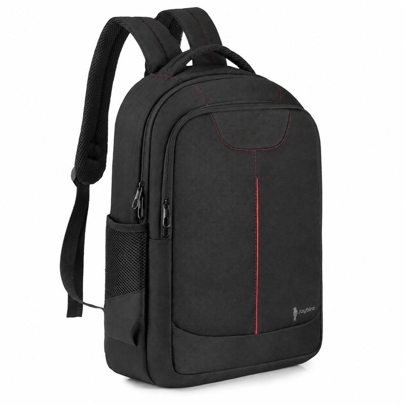 Black Laptop Backpack with Red Stitching