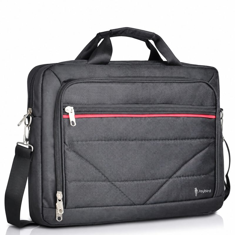 Black & Red Zip-Detail Laptop Briefcase