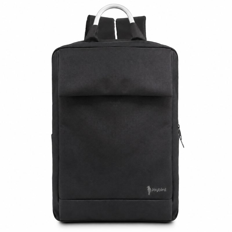 Siyah Metal Saplı Minimal Laptop Sırt Çantası — Ön Cepli Kurumsal Promosyon