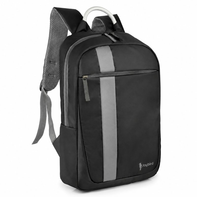 Black Slim Laptop Backpack with Grey Stripe