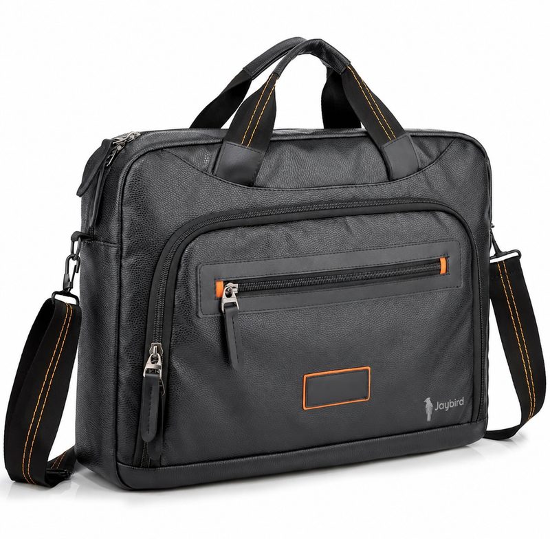 Black Faux-Leather Laptop Briefcase with Shoulder Strap
