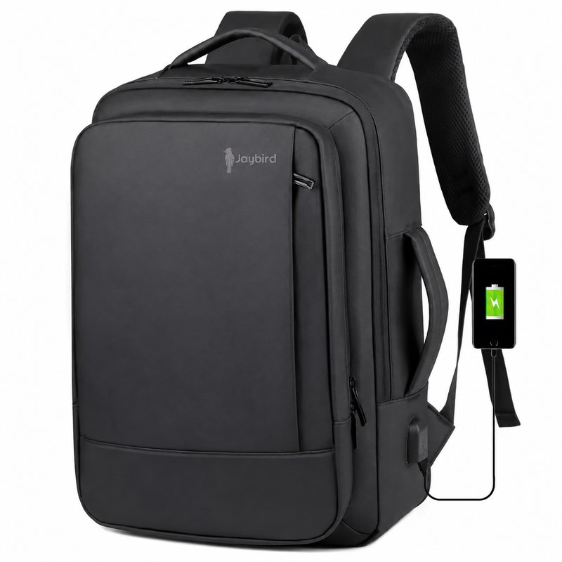 Black Business Laptop Backpack with USB Charging Port