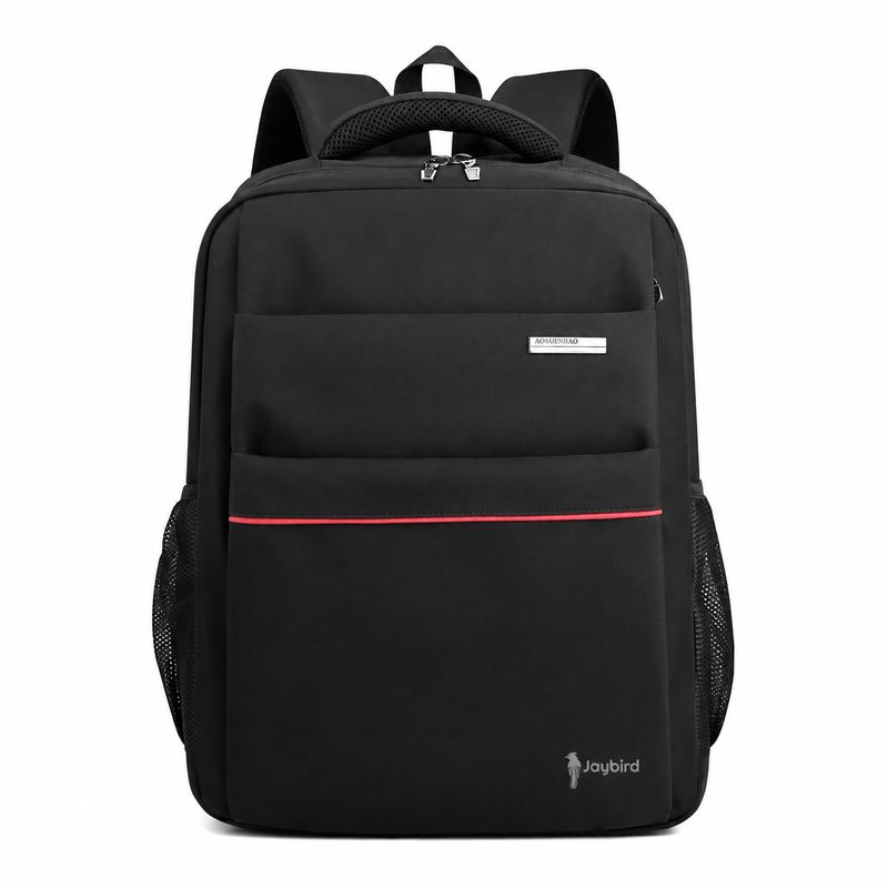 Black Laptop Backpack with Side Mesh Bottle Pockets