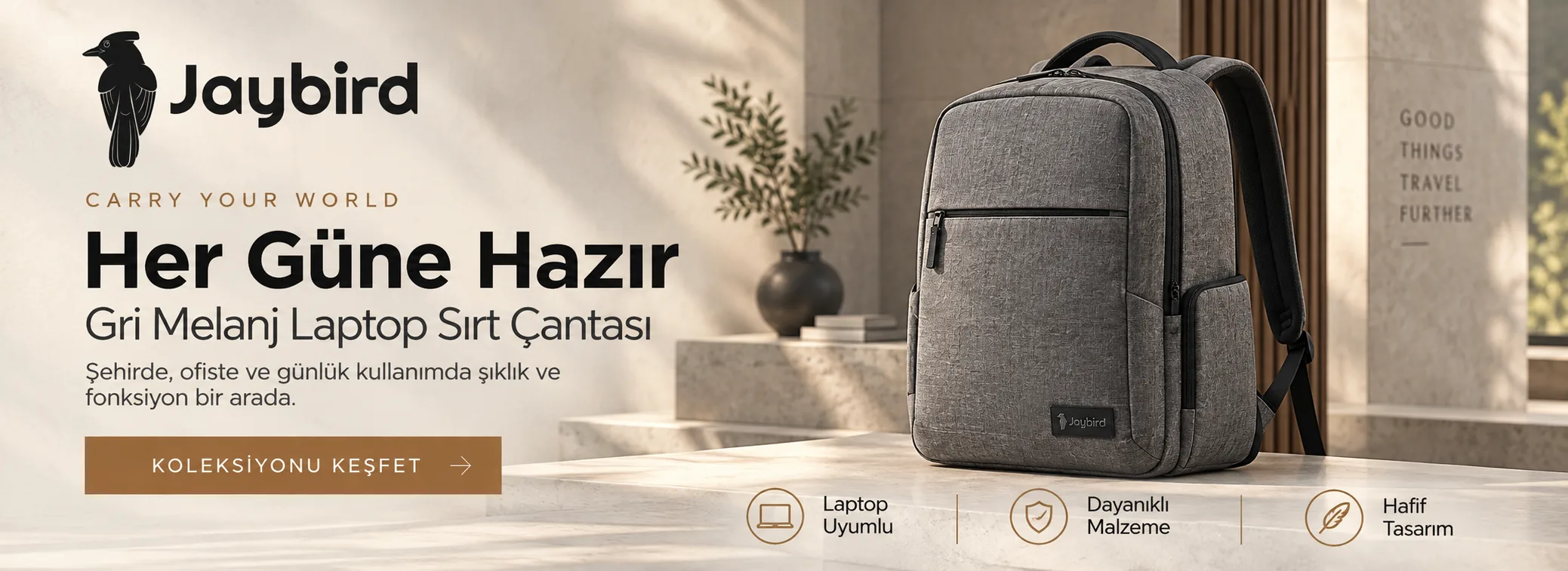 Her Güne Hazır — Gri Melanj Laptop Sırt Çantası